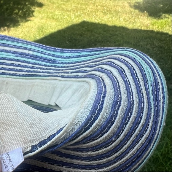 100% Paper Floppy Tie Summer Hat Blue/Baby Blue/White Versatile Garden Bucket - Picture 9 of 13